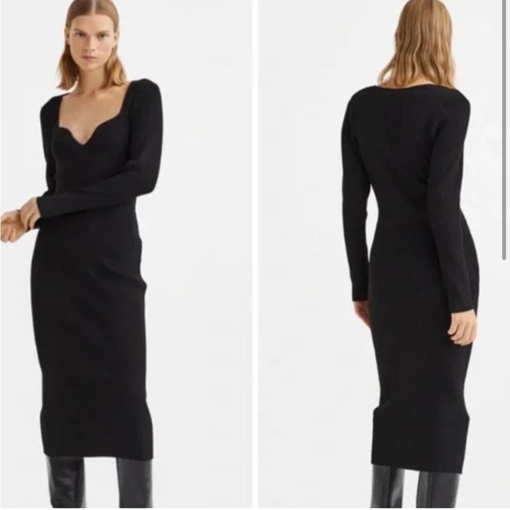 NWT H&M Black Long Sleeve Fitted Maxi Dress - Size L